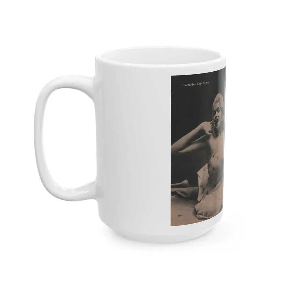 Jayne Mansfield #184 - 2 Pages, 2 Large B&W Photo & 3 Small Ones Plus Caption & Article from Foto-rama Digest Mag. Dec. '56 (Vintage Female Icon) White Coffee Mug - Go Mug Yourself