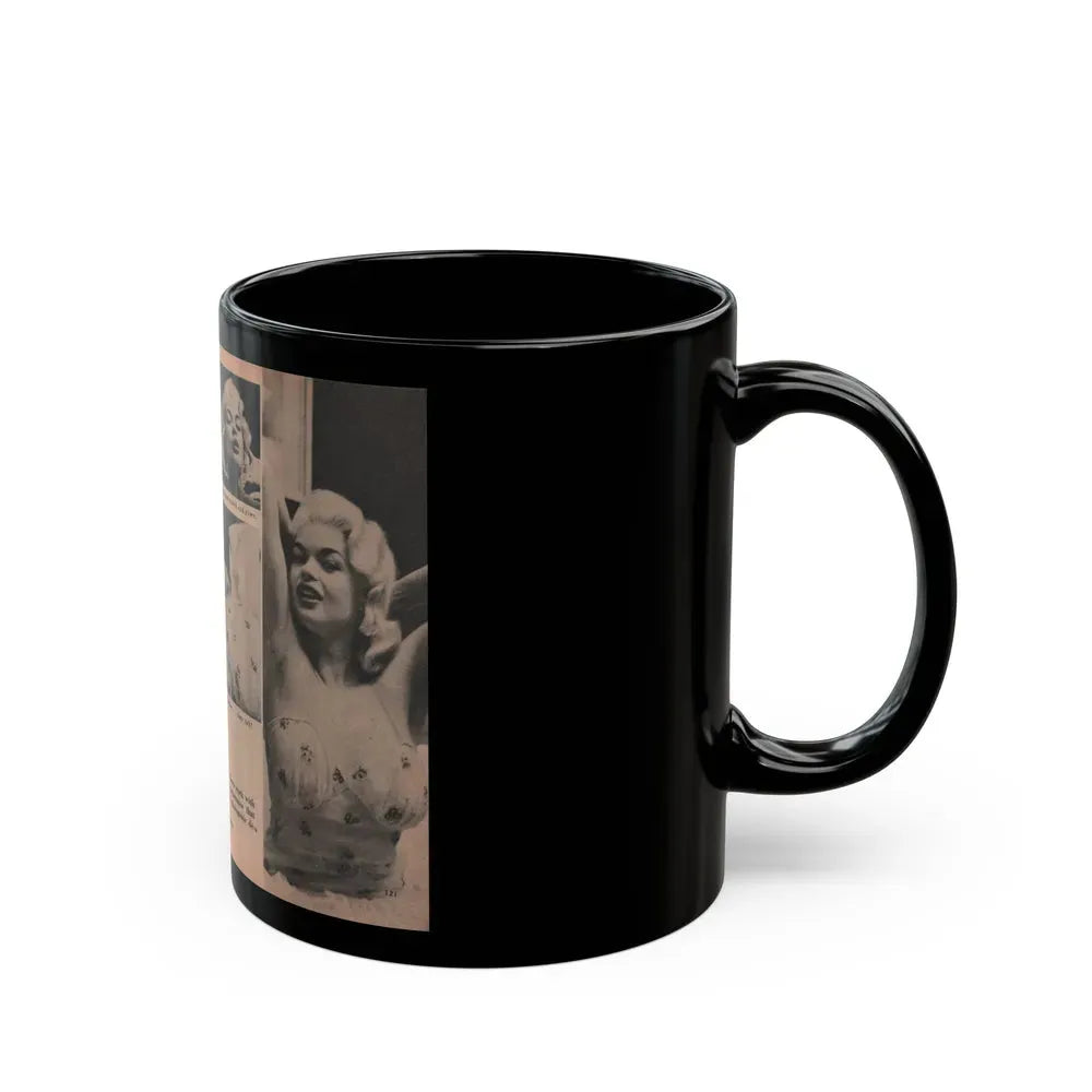 Jayne Mansfield #185 - 2 Pages, 4 B&W Photos, Captions & Article from Foto-rama Digest Mag. Dec. '56 (Vintage Female Icon) Black Coffee Mug - Go Mug Yourself