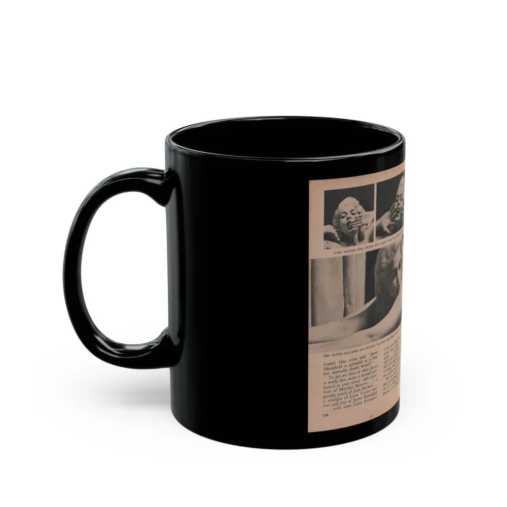 Jayne Mansfield #185 - 2 Pages, 4 B&W Photos, Captions & Article from Foto-rama Digest Mag. Dec. '56 (Vintage Female Icon) Black Coffee Mug - Go Mug Yourself