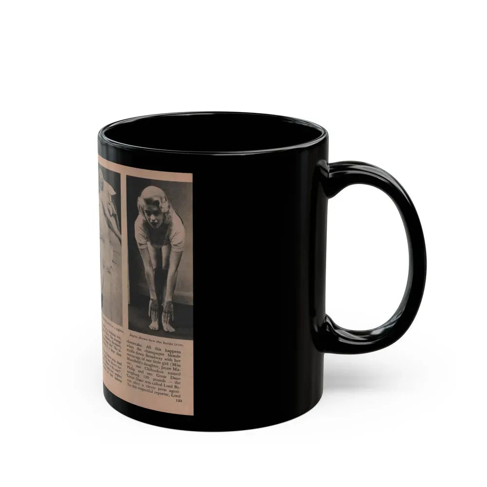Jayne Mansfield #186 - 2 Pages, 4 B&W Photos, Captions & Article from Foto-rama Digest Mag. Dec. '56 (Vintage Female Icon) Black Coffee Mug - Go Mug Yourself