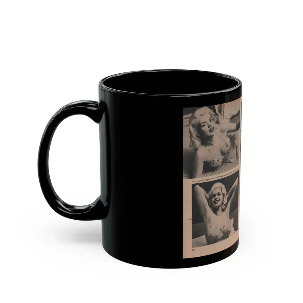 Jayne Mansfield #186 - 2 Pages, 4 B&W Photos, Captions & Article from Foto-rama Digest Mag. Dec. '56 (Vintage Female Icon) Black Coffee Mug - Go Mug Yourself