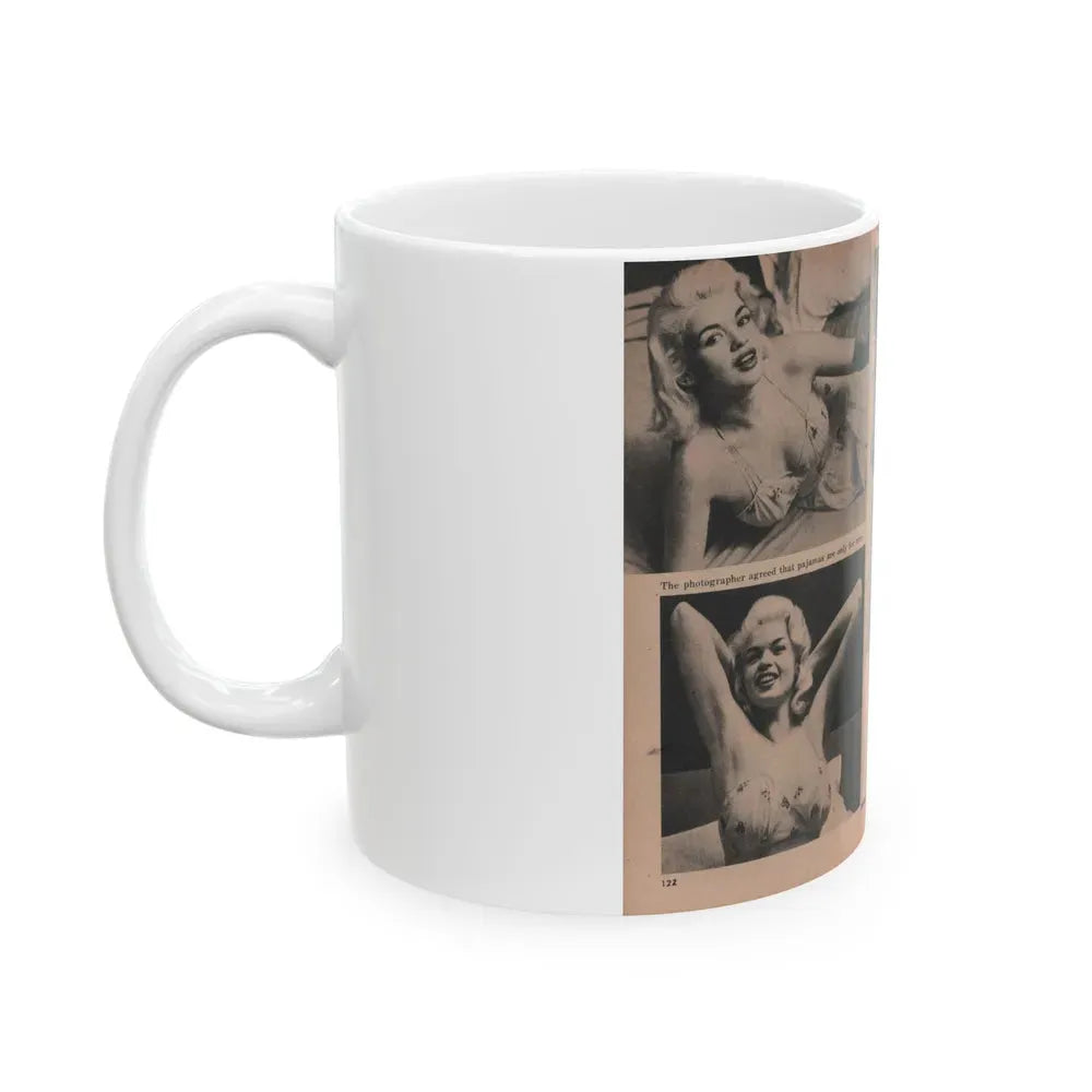 Jayne Mansfield #186 - 2 Pages, 4 B&W Photos, Captions & Article from Foto-rama Digest Mag. Dec. '56 (Vintage Female Icon) White Coffee Mug - Go Mug Yourself
