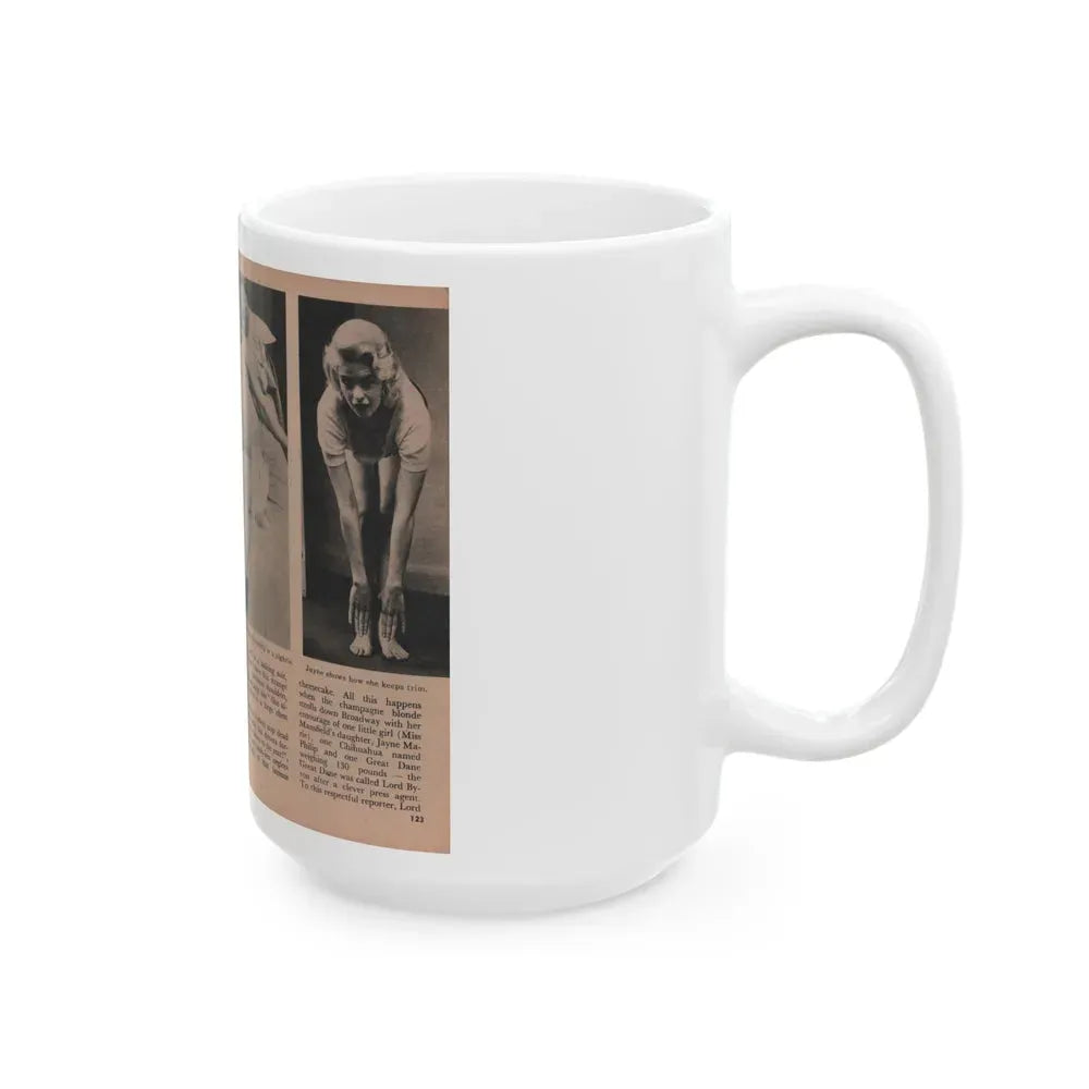 Jayne Mansfield #186 - 2 Pages, 4 B&W Photos, Captions & Article from Foto-rama Digest Mag. Dec. '56 (Vintage Female Icon) White Coffee Mug - Go Mug Yourself