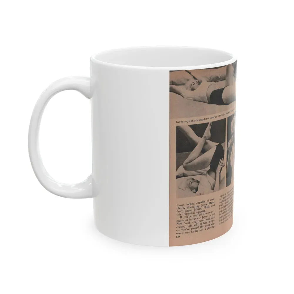 Jayne Mansfield #187 - 2 Pages, 5 B&W Photos, 1 Caption & Article from Foto-rama Digest Mag. Dec. '56 (Vintage Female Icon) White Coffee Mug - Go Mug Yourself