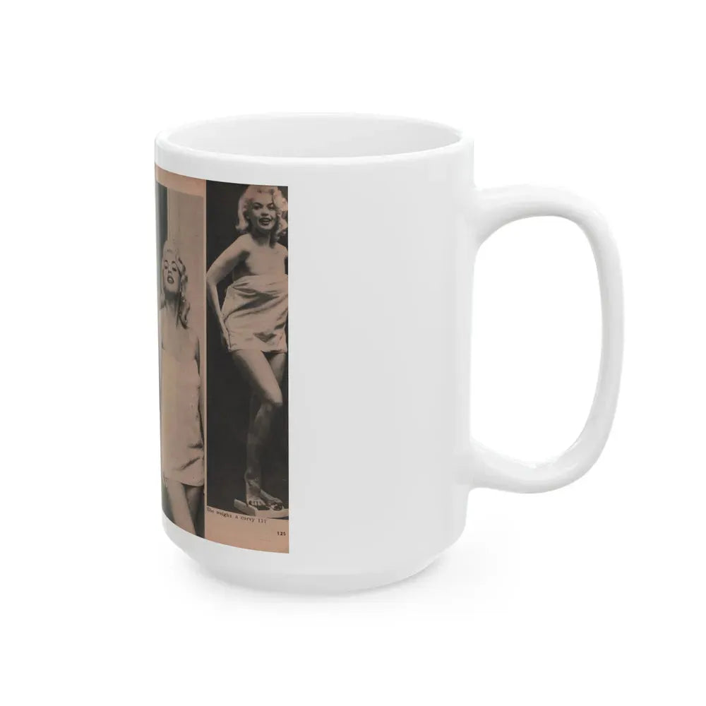 Jayne Mansfield #187 - 2 Pages, 5 B&W Photos, 1 Caption & Article from Foto-rama Digest Mag. Dec. '56 (Vintage Female Icon) White Coffee Mug - Go Mug Yourself