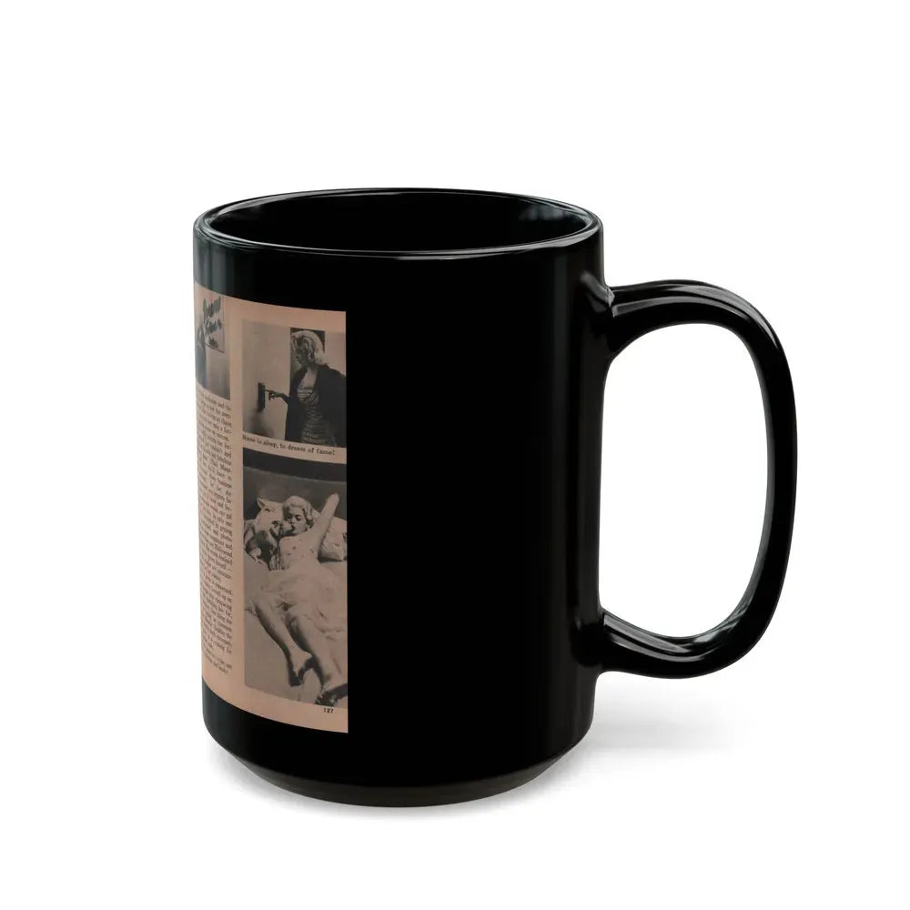 Jayne Mansfield #188 - 2 Pages, 6 B&W Photos, Captions & Article ending from Foto-rama Digest Mag. Dec. '56 (Vintage Female Icon) Black Coffee Mug - Go Mug Yourself