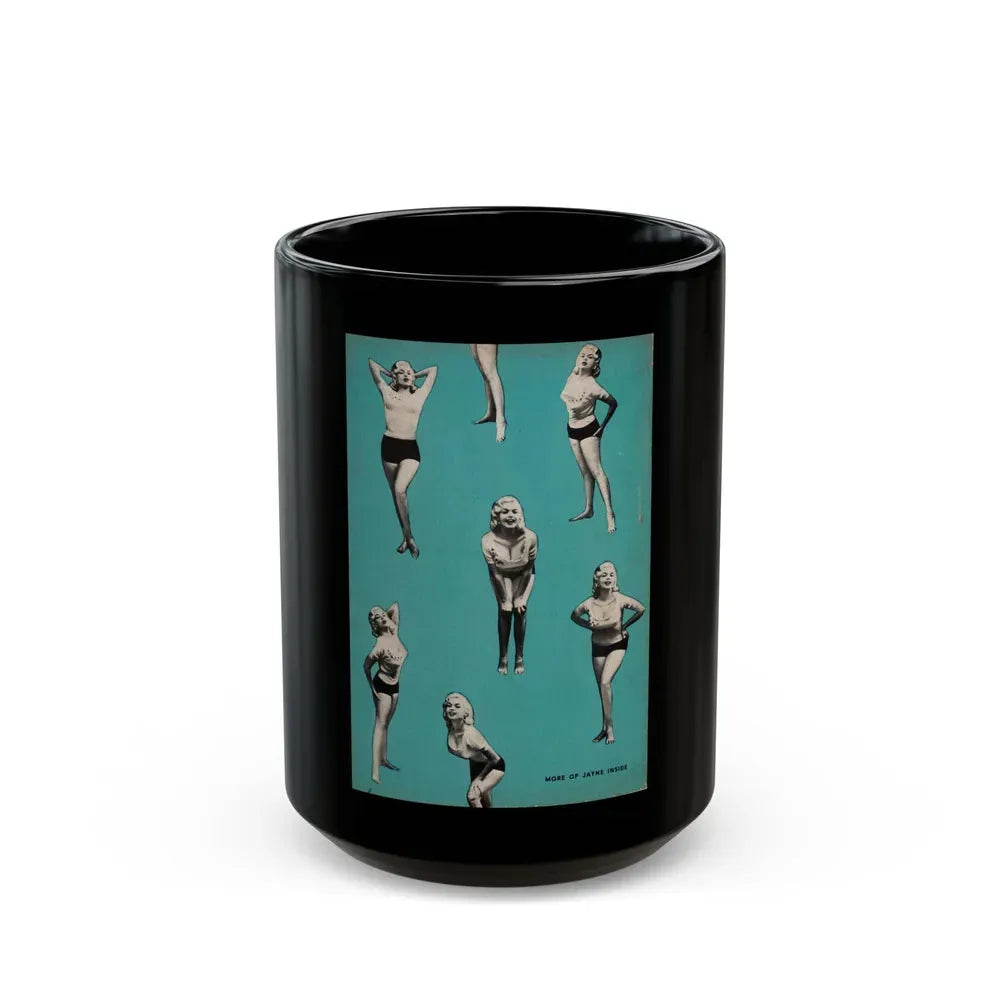 Jayne Mansfield #189 - Jayne on back cover in B&W & inside spread from Foto-Rama Digest Mag. Dec. '56 (Vintage Female Icon) Black Coffee Mug 15oz - Go Mug Yourself