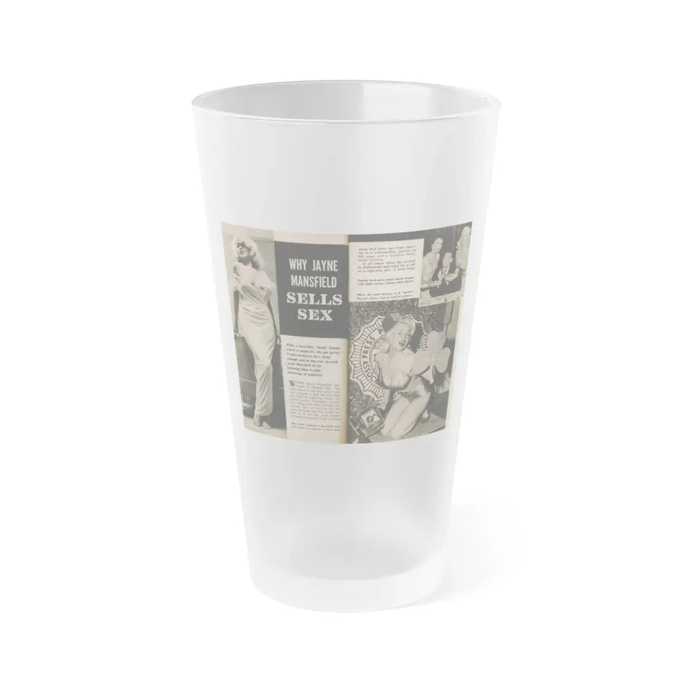 Jayne Mansfield #191 - 2 Pages, 3 B&W Photos, Captions & Article from PICTURE SCOPE January '57 (Vintage Female Icon) Frosted Pint Glass 16oz 16oz Frosted - Go Mug Yourself