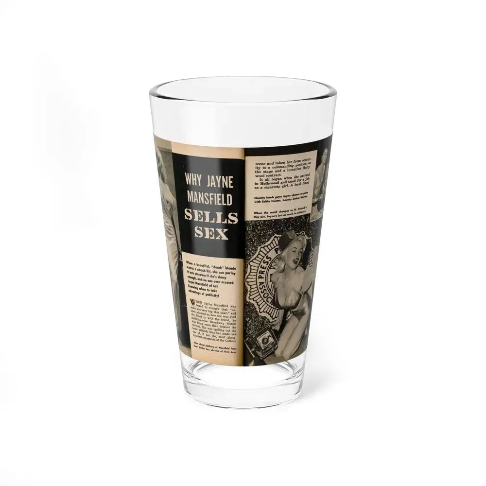 Jayne Mansfield #191 - 2 Pages, 3 B&W Photos, Captions & Article from PICTURE SCOPE January '57 (Vintage Female Icon) Pint Glass 16oz 16oz - Go Mug Yourself
