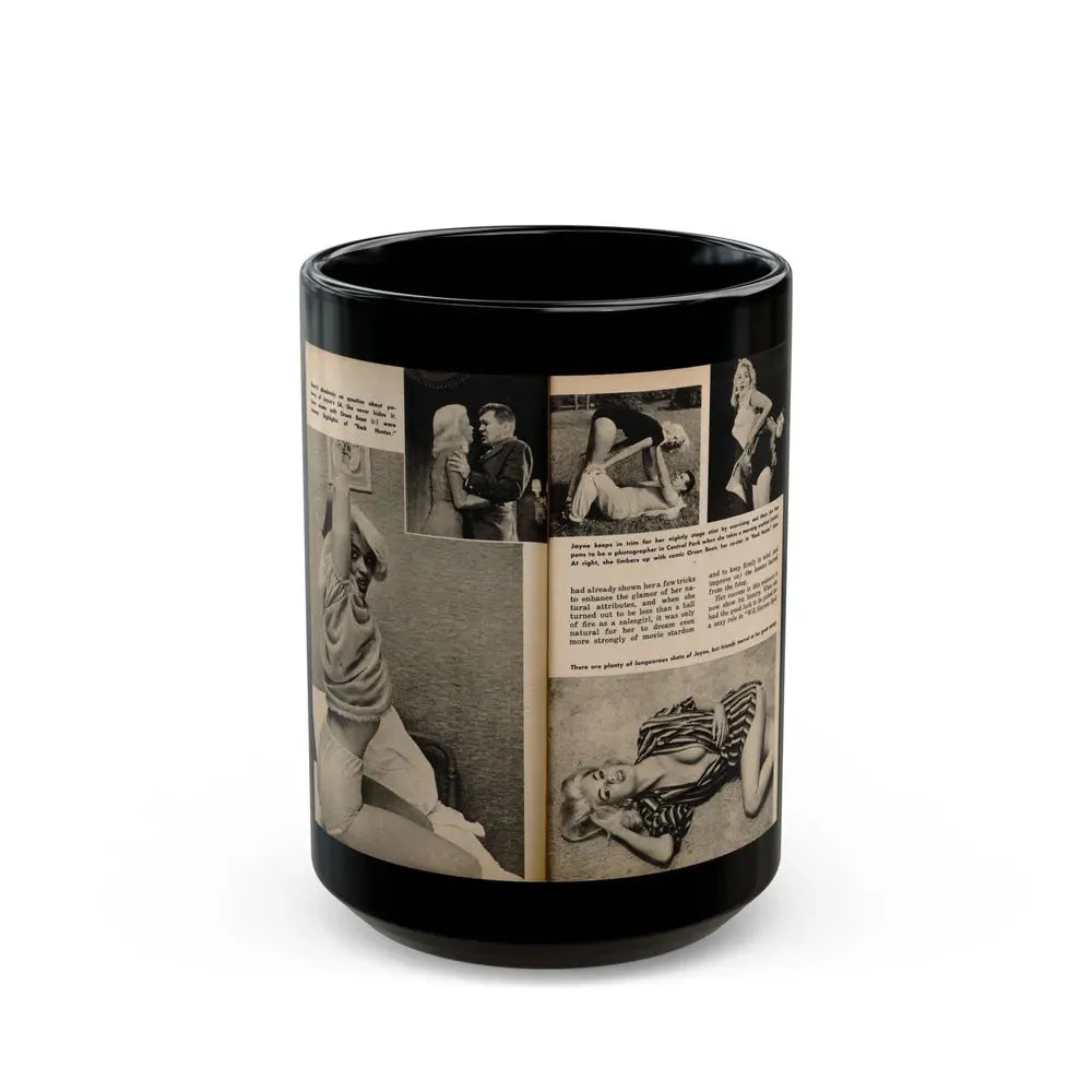 Jayne Mansfield #193 - 2 Pages, 5 B&W Photos, Captions & Article from PICTURE SCOPE January '57 (Vintage Female Icon) Black Coffee Mug 15oz - Go Mug Yourself