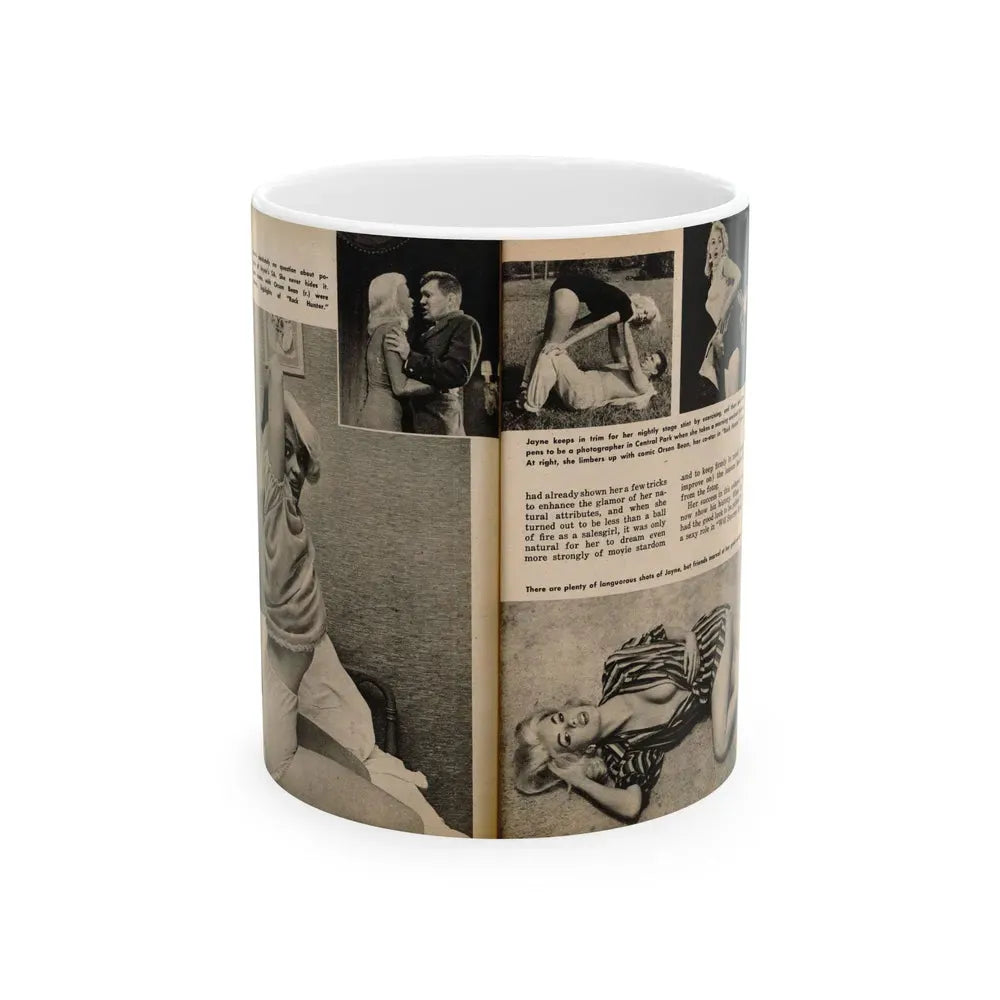 Jayne Mansfield #193 - 2 Pages, 5 B&W Photos, Captions & Article from PICTURE SCOPE January '57 (Vintage Female Icon) White Coffee Mug 11oz - Go Mug Yourself