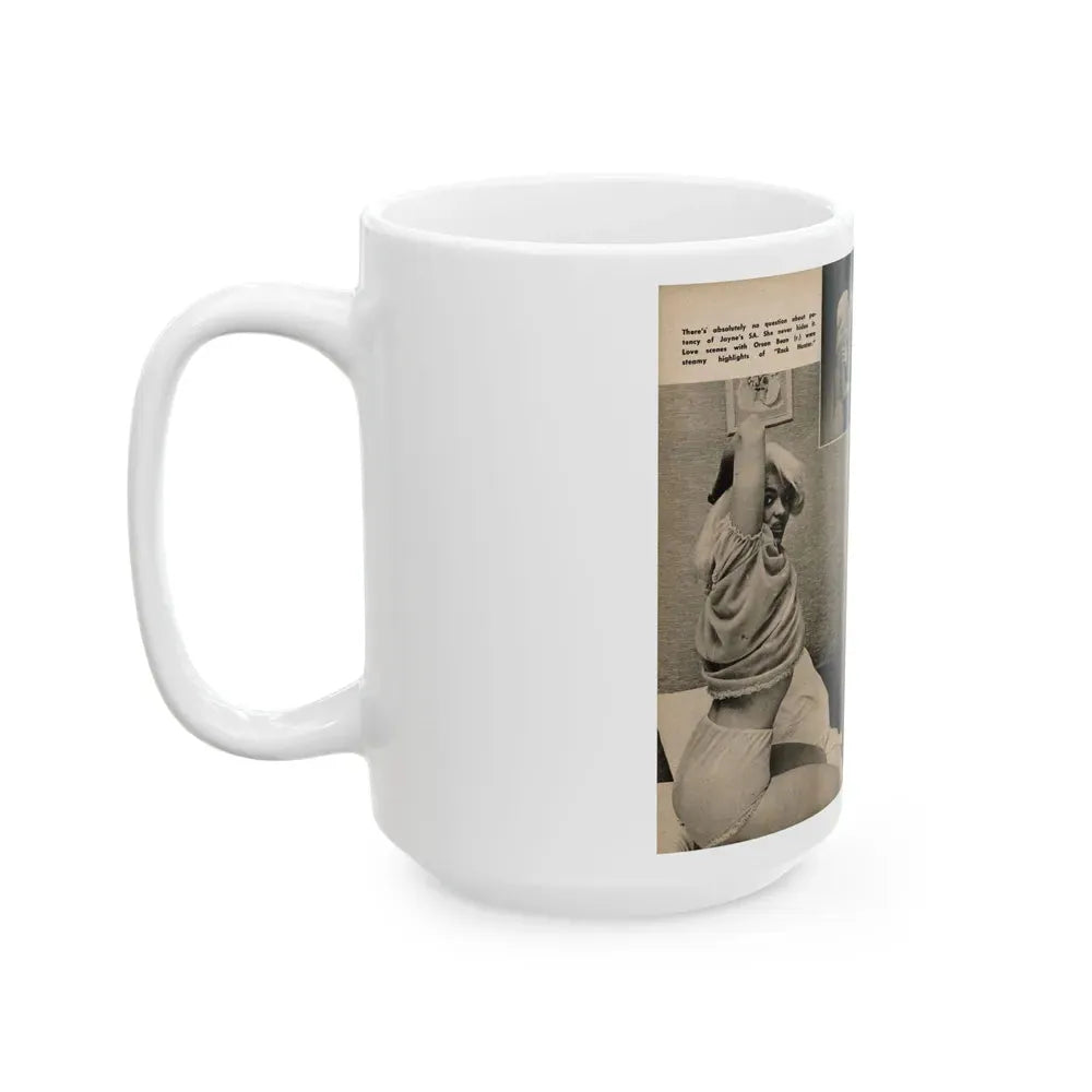 Jayne Mansfield #193 - 2 Pages, 5 B&W Photos, Captions & Article from PICTURE SCOPE January '57 (Vintage Female Icon) White Coffee Mug - Go Mug Yourself