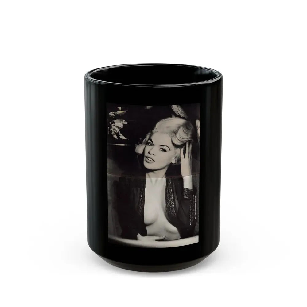Jayne Mansfield #271 - Pages 3 & 4 of 6 with, 2 Page B&W Centerfold Photo from JEM Magazine May '57 (Vintage Female Icon) Black Coffee Mug 15oz - Go Mug Yourself