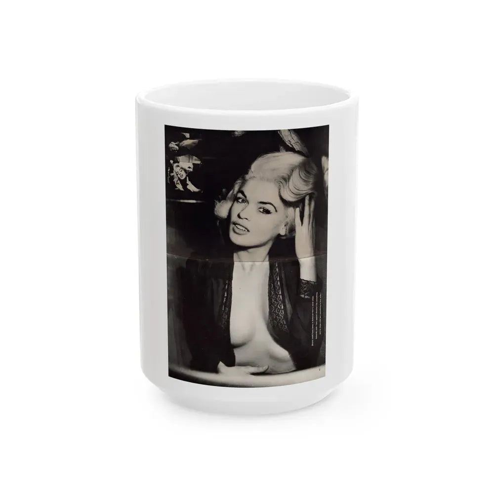 Jayne Mansfield #271 - Pages 3 & 4 of 6 with, 2 Page B&W Centerfold Photo from JEM Magazine May '57 (Vintage Female Icon) White Coffee Mug 15oz - Go Mug Yourself
