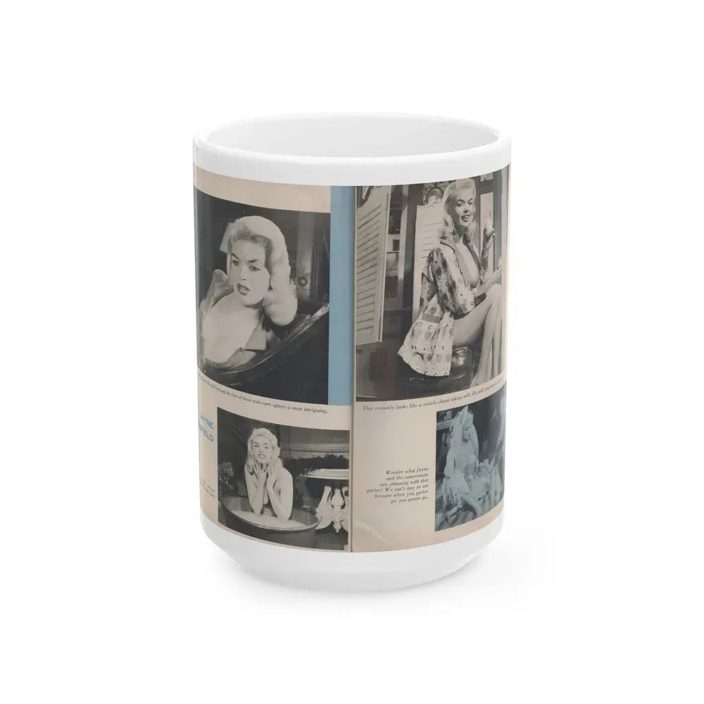 Jayne Mansfield #275 - Pages 3 & 4 of 4 with, 4 B&W Photos from Jem Magazine Nov. '56 (Vintage Female Icon) White Coffee Mug 15oz - Go Mug Yourself