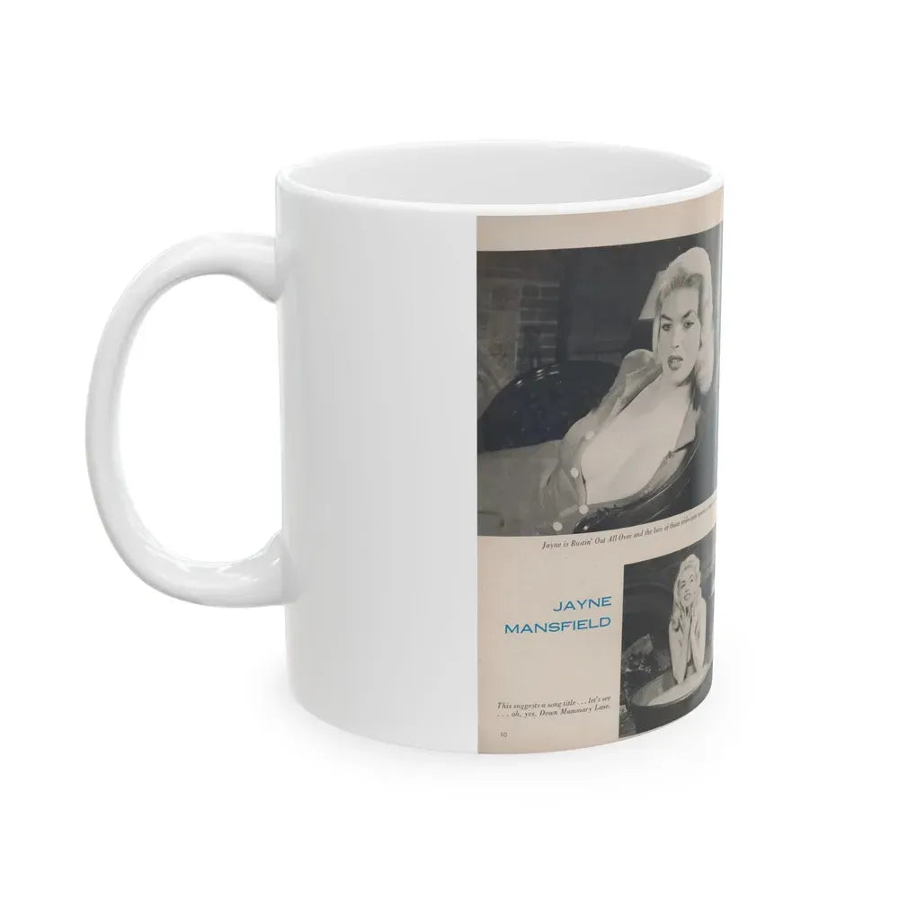 Jayne Mansfield #275 - Pages 3 & 4 of 4 with, 4 B&W Photos from Jem Magazine Nov. '56 (Vintage Female Icon) White Coffee Mug - Go Mug Yourself