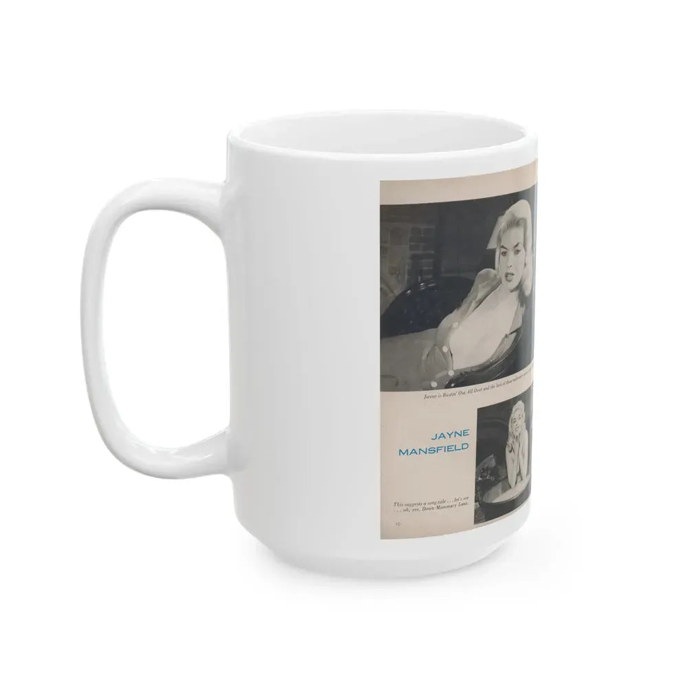 Jayne Mansfield #275 - Pages 3 & 4 of 4 with, 4 B&W Photos from Jem Magazine Nov. '56 (Vintage Female Icon) White Coffee Mug - Go Mug Yourself