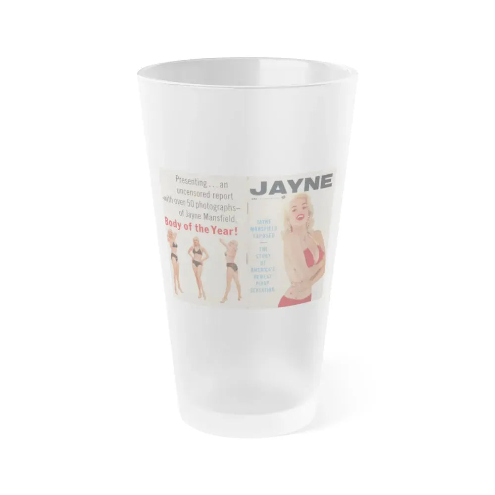 Jayne Mansfield #277 - JAYNE Pocket Magazine unfolded front & back cover with over 50 photos of her! (Vintage Female Icon) Frosted Pint Glass 16oz 16oz Frosted - Go Mug Yourself