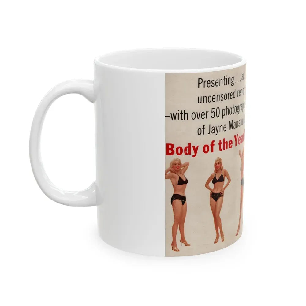Jayne Mansfield #277 - JAYNE Pocket Magazine unfolded front & back cover with over 50 photos of her! (Vintage Female Icon) White Coffee Mug - Go Mug Yourself