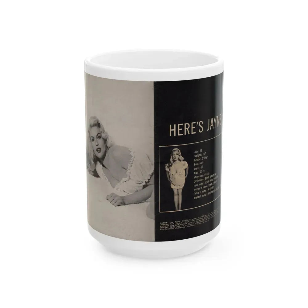 Jayne Mansfield #278 - JAYNE Pocket Magazine inside & Pages 1 (Vintage Female Icon) White Coffee Mug 15oz - Go Mug Yourself