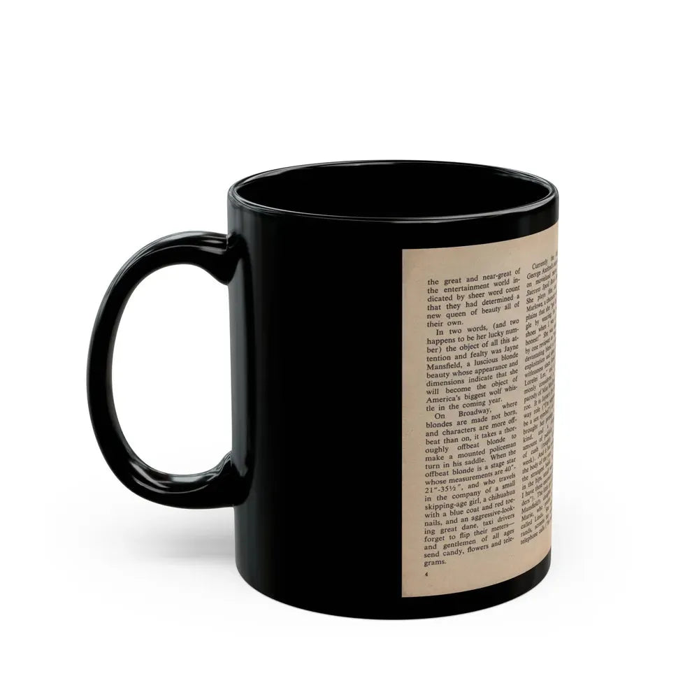 Jayne Mansfield #280 - JAYNE Pocket Magazine Pages 4 & 5 (Vintage Female Icon) Black Coffee Mug - Go Mug Yourself