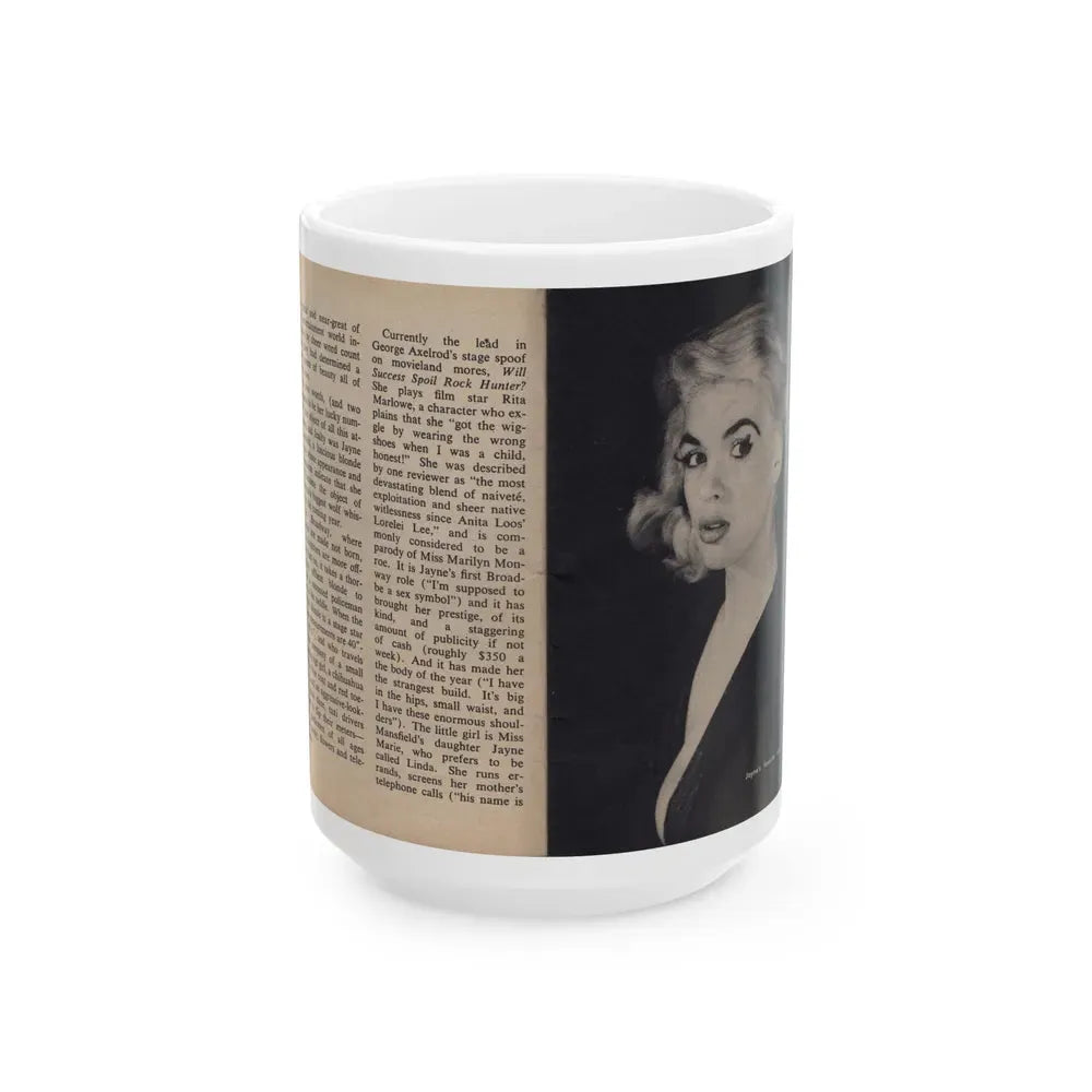 Jayne Mansfield #280 - JAYNE Pocket Magazine Pages 4 & 5 (Vintage Female Icon) White Coffee Mug 15oz - Go Mug Yourself