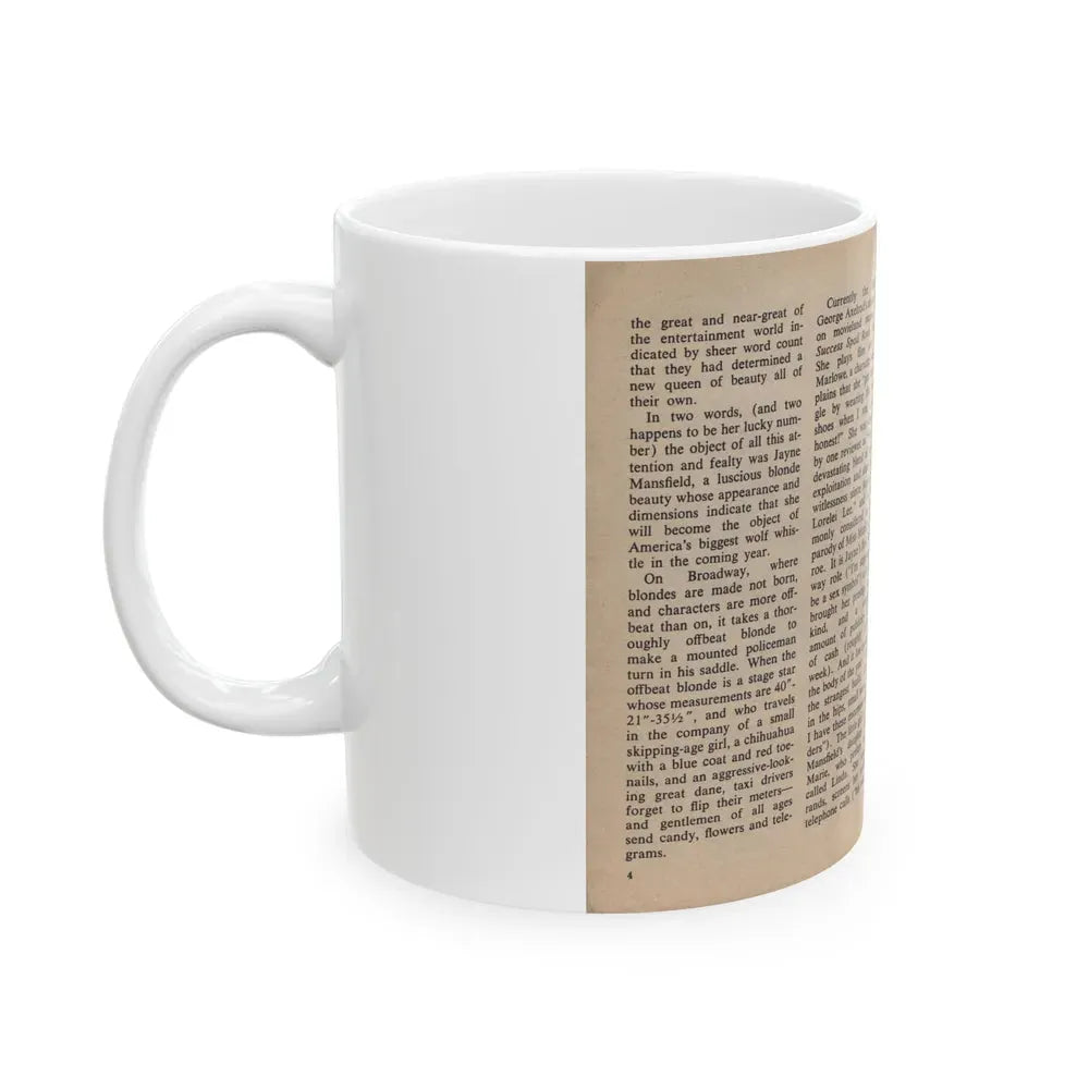 Jayne Mansfield #280 - JAYNE Pocket Magazine Pages 4 & 5 (Vintage Female Icon) White Coffee Mug - Go Mug Yourself