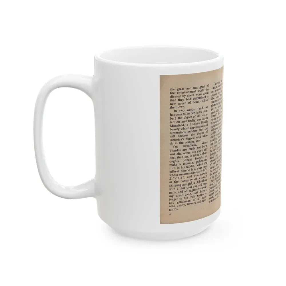 Jayne Mansfield #280 - JAYNE Pocket Magazine Pages 4 & 5 (Vintage Female Icon) White Coffee Mug - Go Mug Yourself