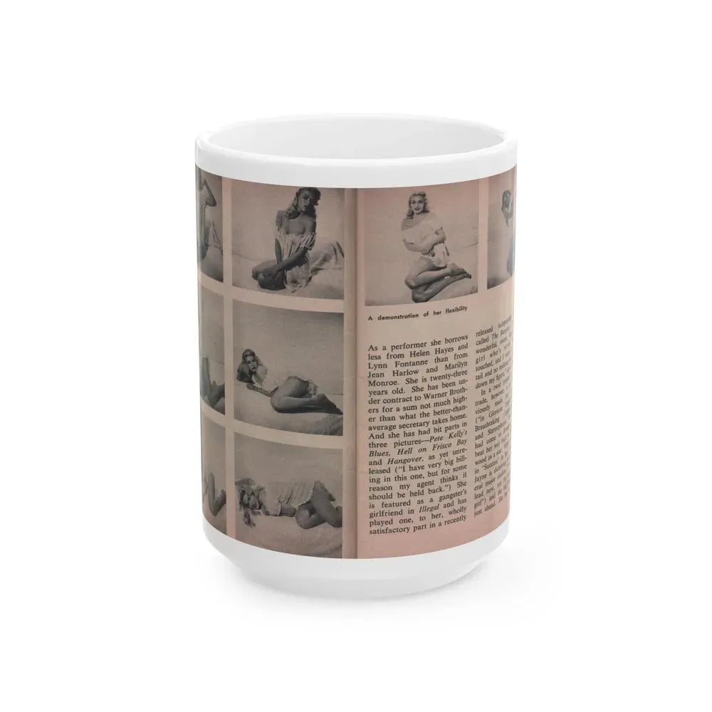 Jayne Mansfield #285 - JAYNE Pocket Magazine Pages 14 & 15 (Vintage Female Icon) White Coffee Mug 15oz - Go Mug Yourself