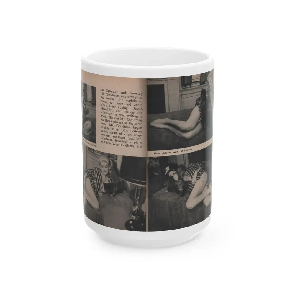 Jayne Mansfield #287 - JAYNE Pocket Magazine Pages 18 & 19 (Vintage Female Icon) White Coffee Mug 15oz - Go Mug Yourself