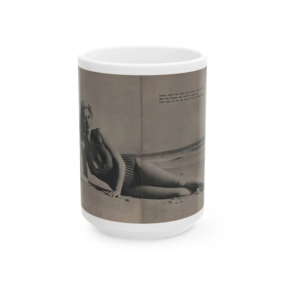 Jayne Mansfield #288 - JAYNE Pocket Magazine Pages 20 & 21 (Vintage Female Icon) White Coffee Mug 15oz - Go Mug Yourself