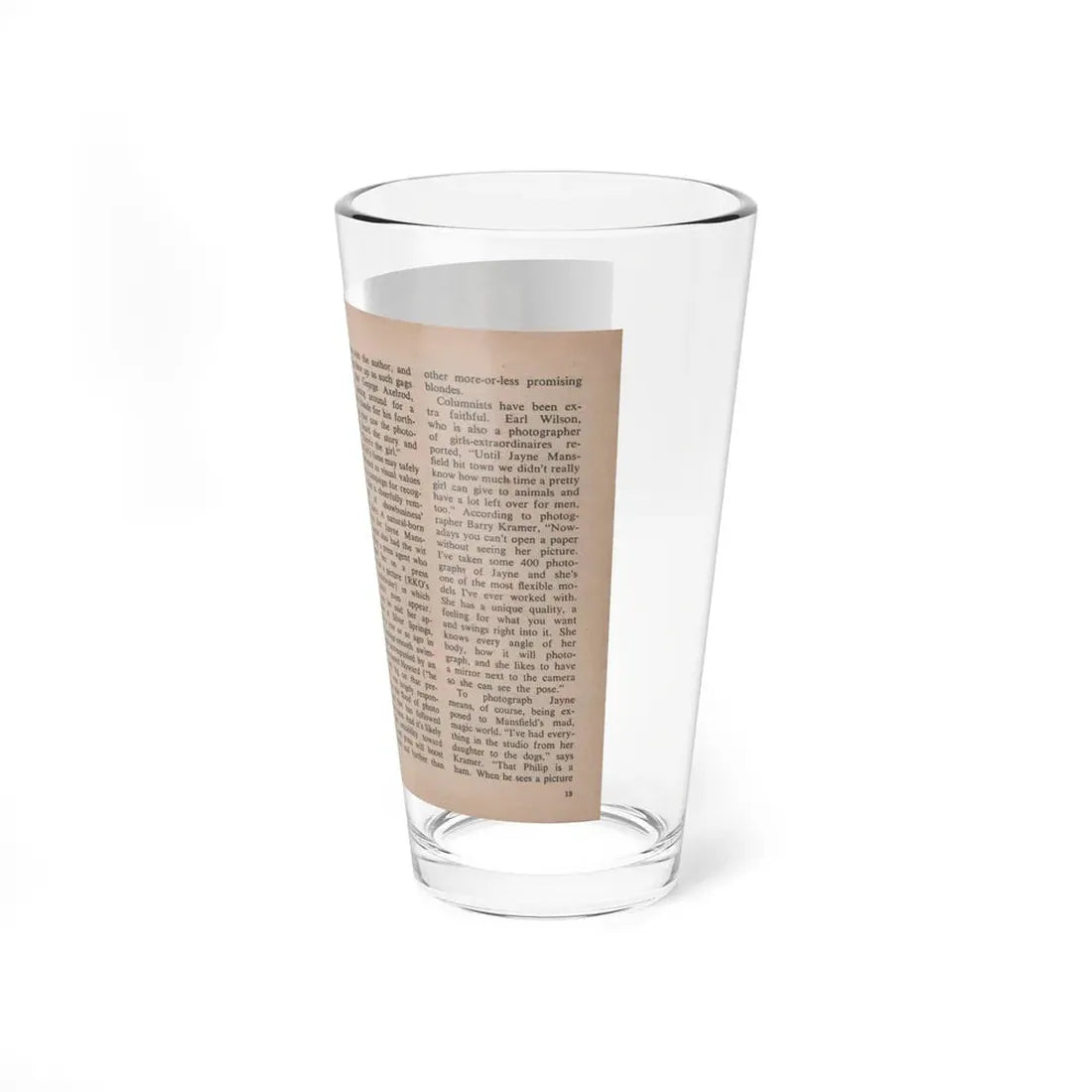 Jayne Mansfield #289 - JAYNE Pocket Magazine Pages 22 & 23 (Vintage Female Icon) Pint Glass 16oz - Go Mug Yourself