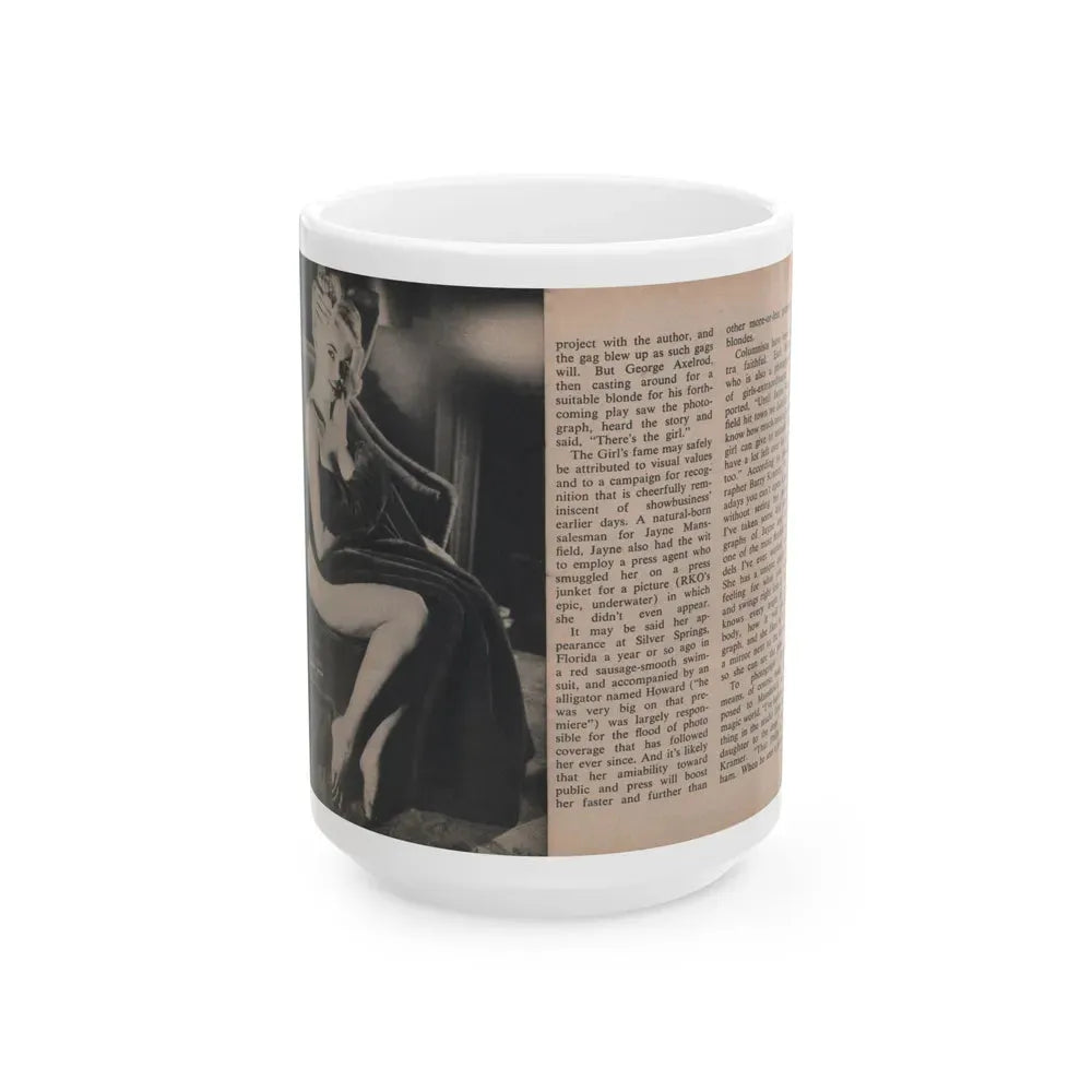 Jayne Mansfield #289 - JAYNE Pocket Magazine Pages 22 & 23 (Vintage Female Icon) White Coffee Mug 15oz - Go Mug Yourself