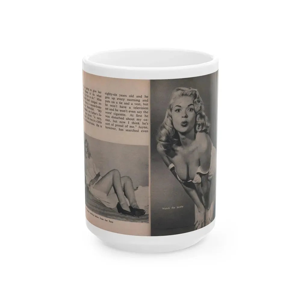 Jayne Mansfield #291 - JAYNE Pocket Magazine Pages 26 & 27 (Vintage Female Icon) White Coffee Mug 15oz - Go Mug Yourself
