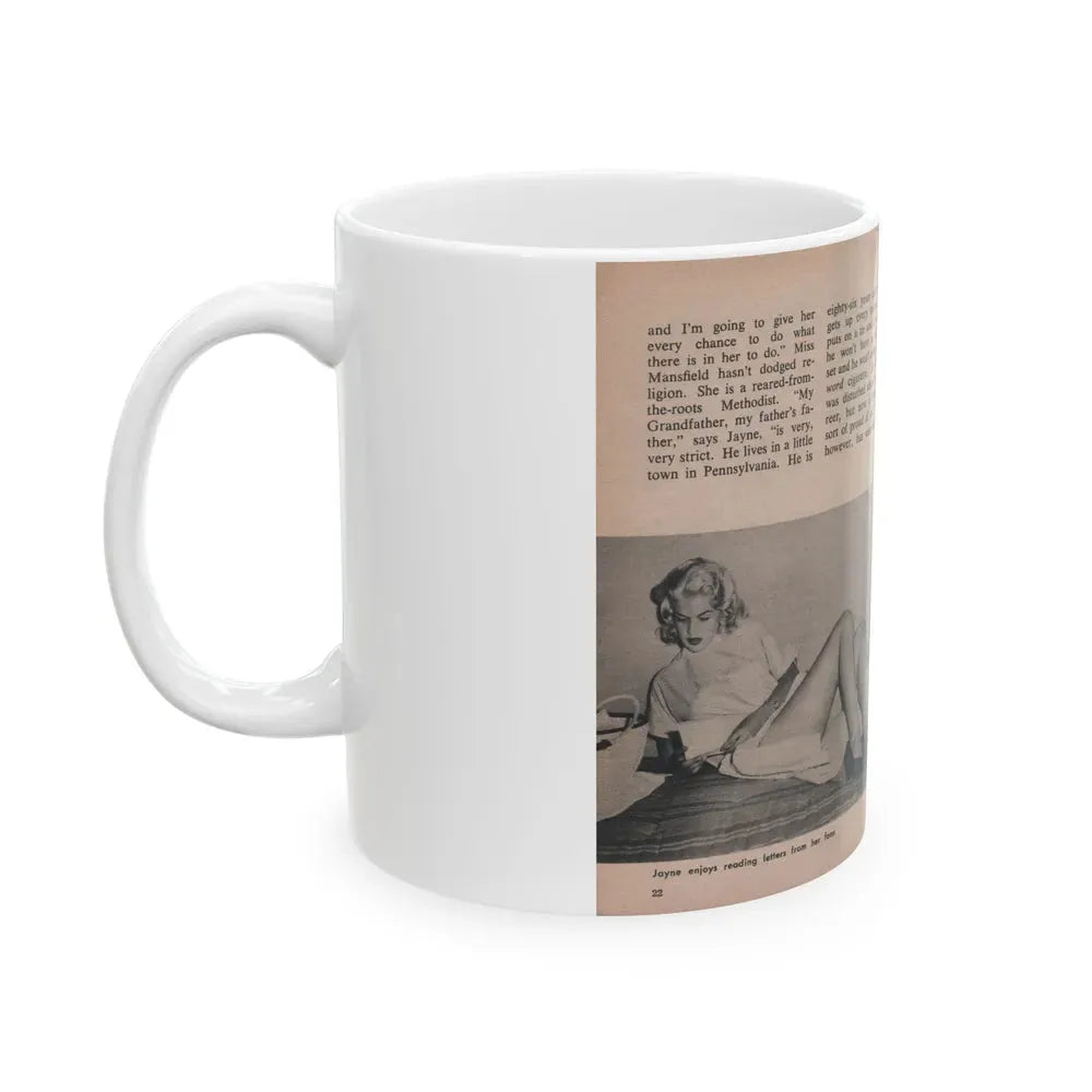 Jayne Mansfield #291 - JAYNE Pocket Magazine Pages 26 & 27 (Vintage Female Icon) White Coffee Mug - Go Mug Yourself