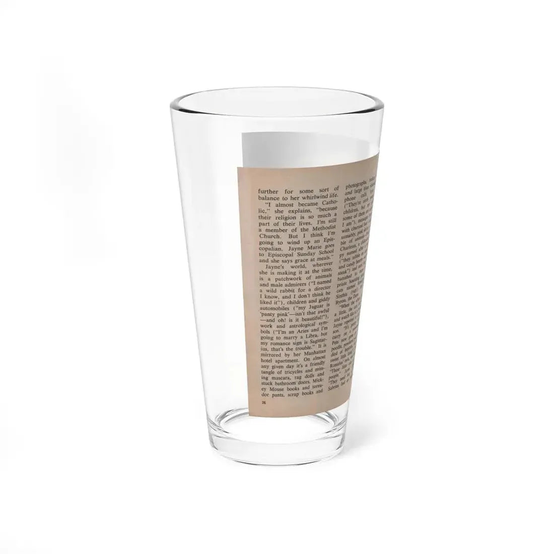 Jayne Mansfield #293 - JAYNE Pocket Magazine Pages 30 & 31 (Vintage Female Icon) Pint Glass 16oz - Go Mug Yourself