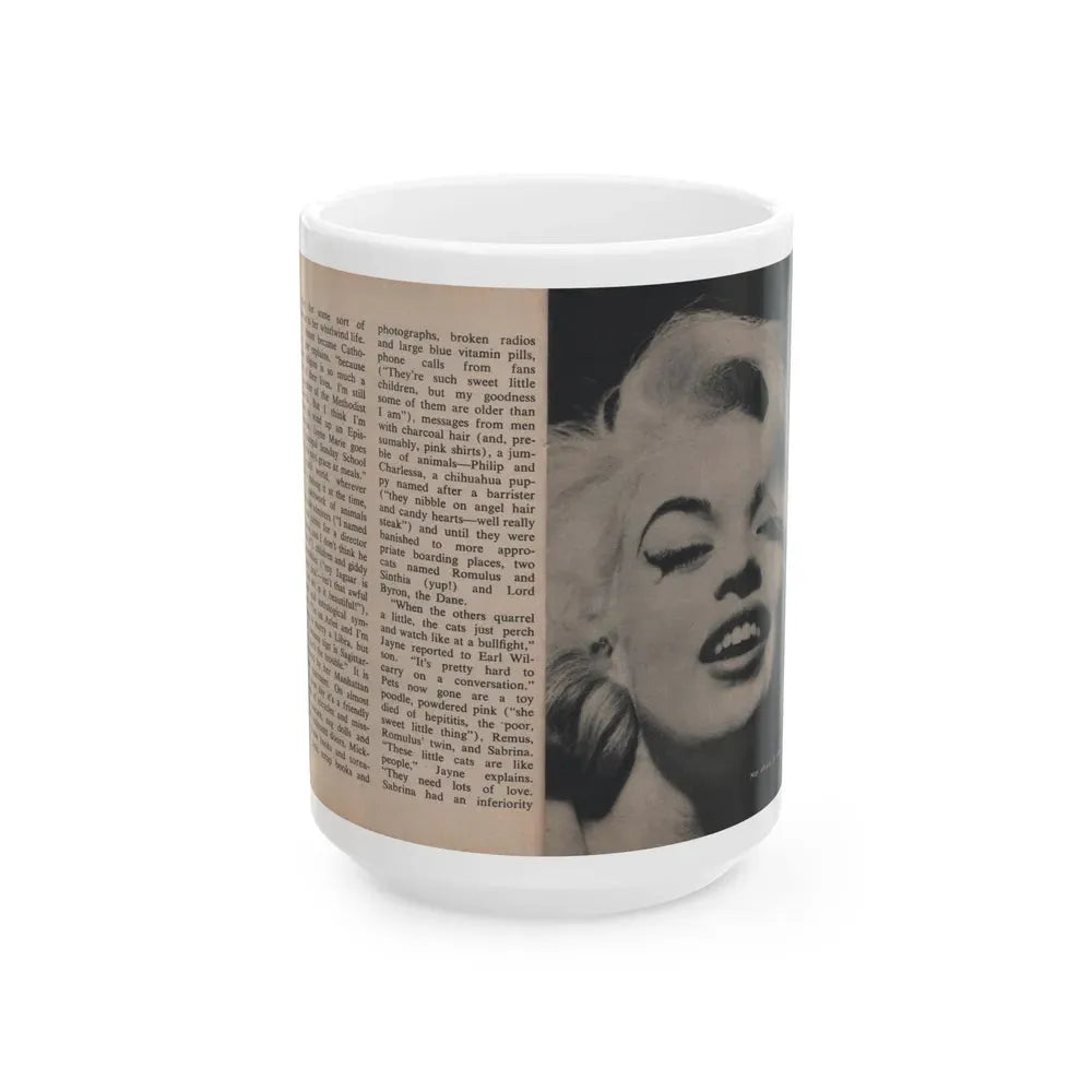 Jayne Mansfield #293 - JAYNE Pocket Magazine Pages 30 & 31 (Vintage Female Icon) White Coffee Mug 15oz - Go Mug Yourself