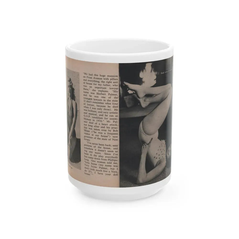 Jayne Mansfield #295 - JAYNE Pocket Magazine Pages 34 & 35 (Vintage Female Icon) White Coffee Mug 15oz - Go Mug Yourself