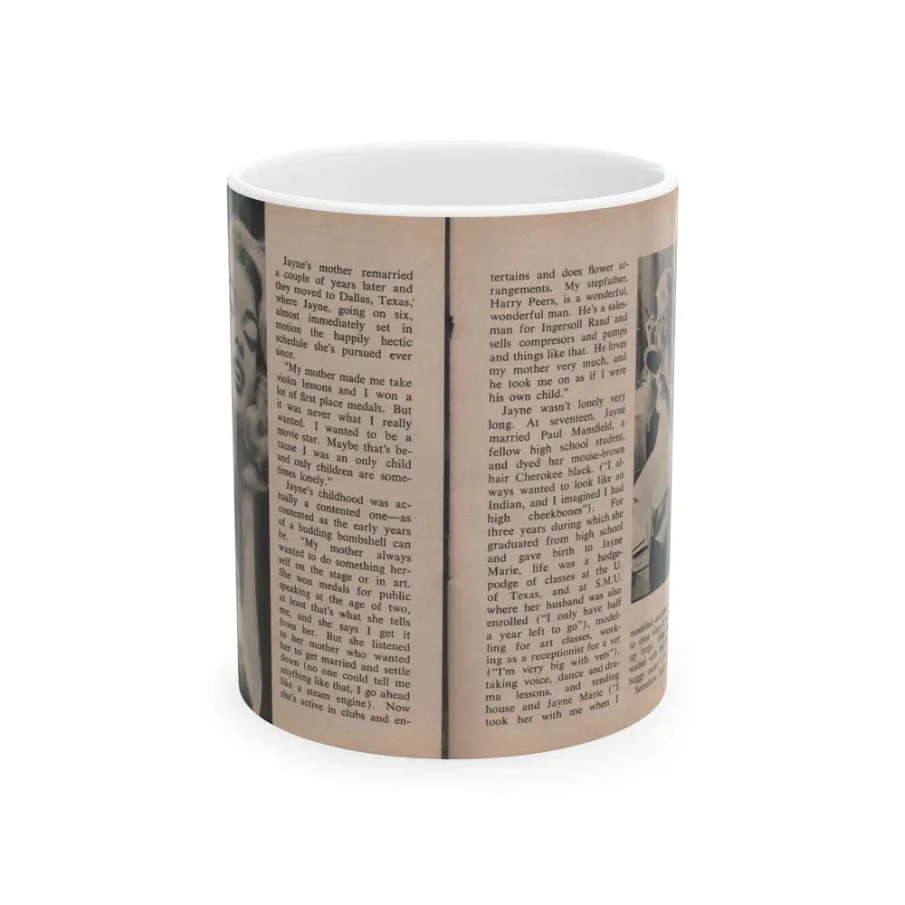 Jayne Mansfield #297 - JAYNE Pocket Magazine Pages 38 & 39 (Vintage Female Icon) White Coffee Mug 11oz - Go Mug Yourself
