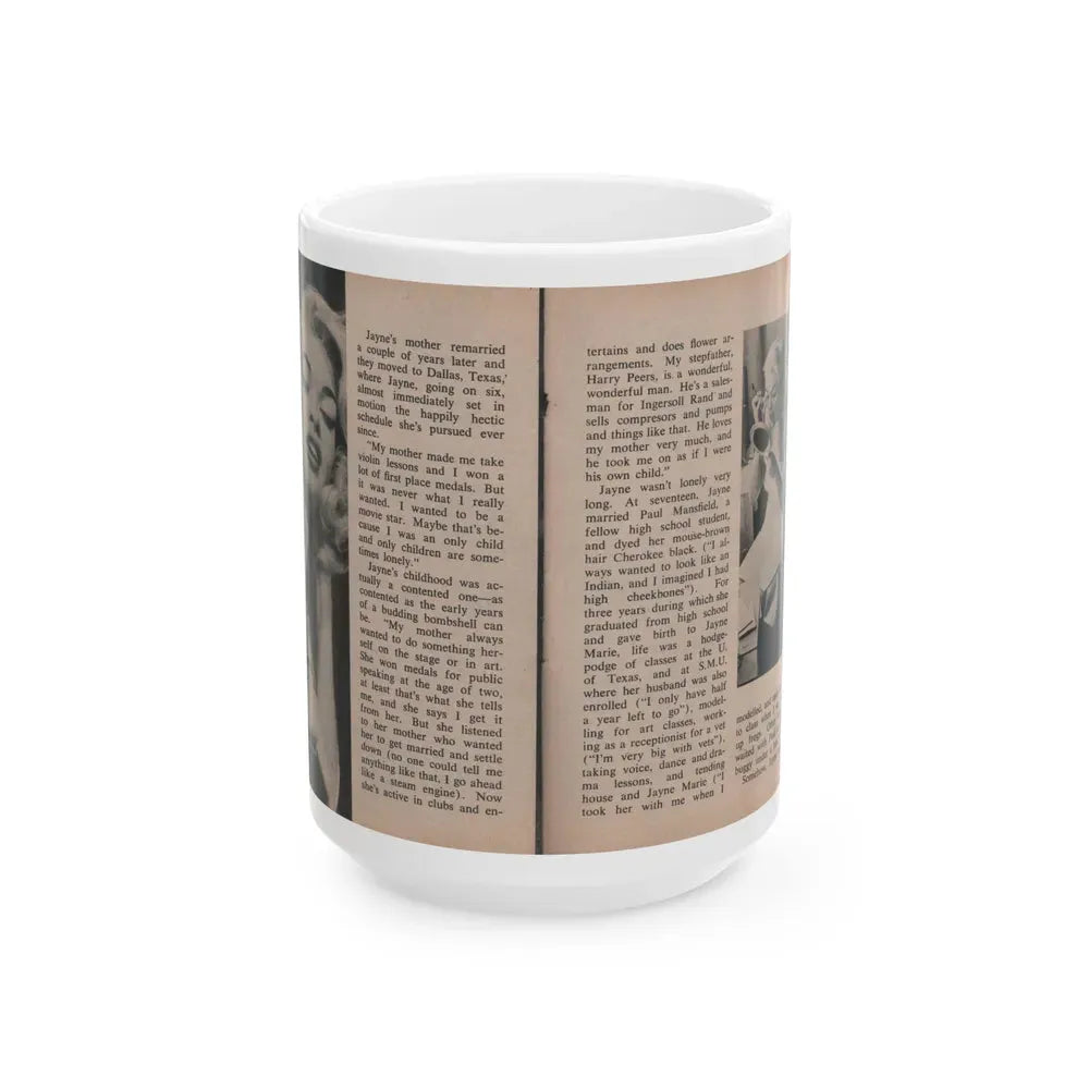 Jayne Mansfield #297 - JAYNE Pocket Magazine Pages 38 & 39 (Vintage Female Icon) White Coffee Mug 15oz - Go Mug Yourself