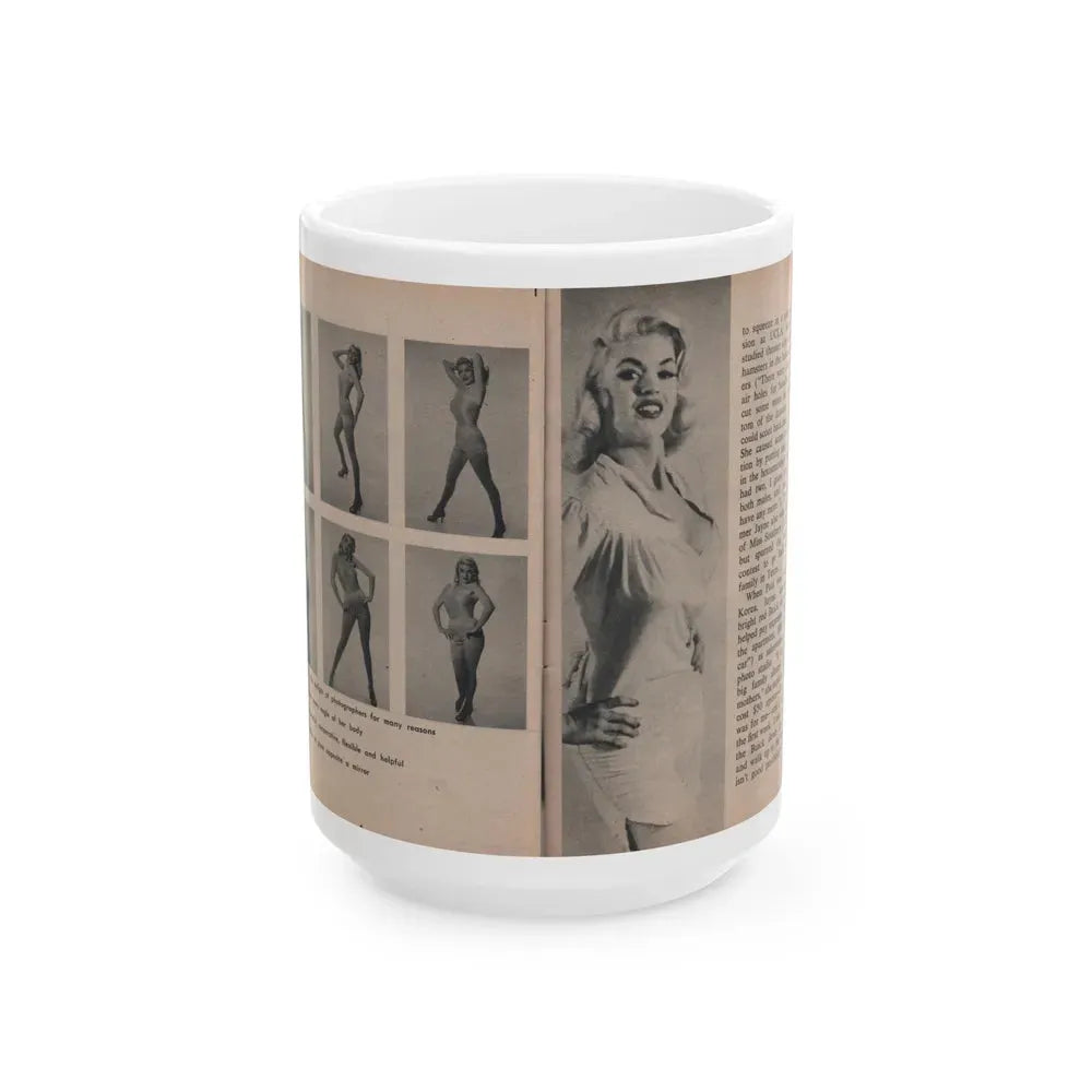 Jayne Mansfield #299 - JAYNE Pocket Magazine Pages 42 & 43 (Vintage Female Icon) White Coffee Mug 15oz - Go Mug Yourself