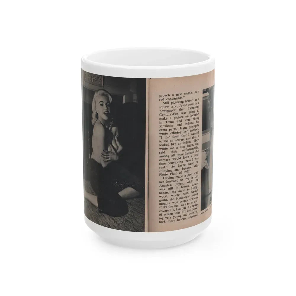 Jayne Mansfield #300 - JAYNE Pocket Magazine Pages 44 & 45 (Vintage Female Icon) White Coffee Mug 15oz - Go Mug Yourself