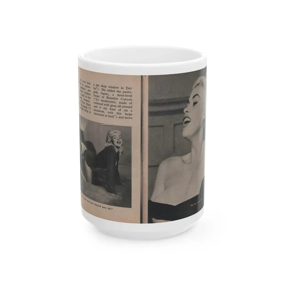 Jayne Mansfield #301 - JAYNE Pocket Magazine Pages 46 & 47 (Vintage Female Icon) White Coffee Mug 15oz - Go Mug Yourself