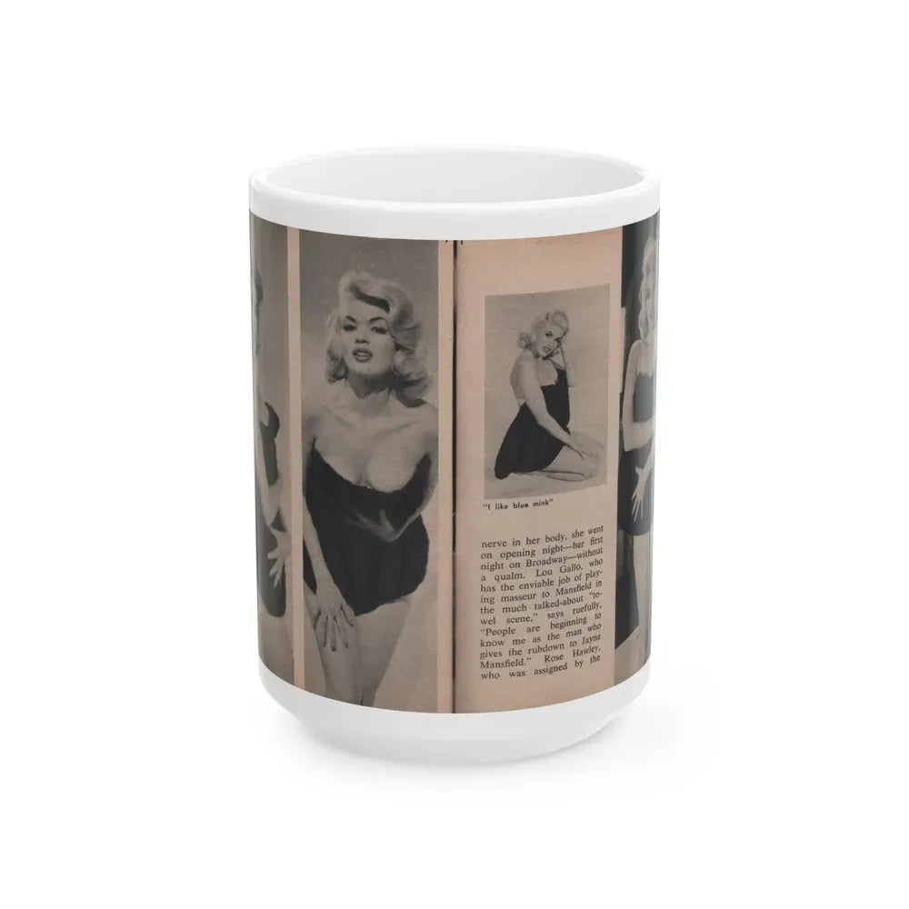 Jayne Mansfield #303 - JAYNE Pocket Magazine Pages 50 & 51 (Vintage Female Icon) White Coffee Mug 15oz - Go Mug Yourself