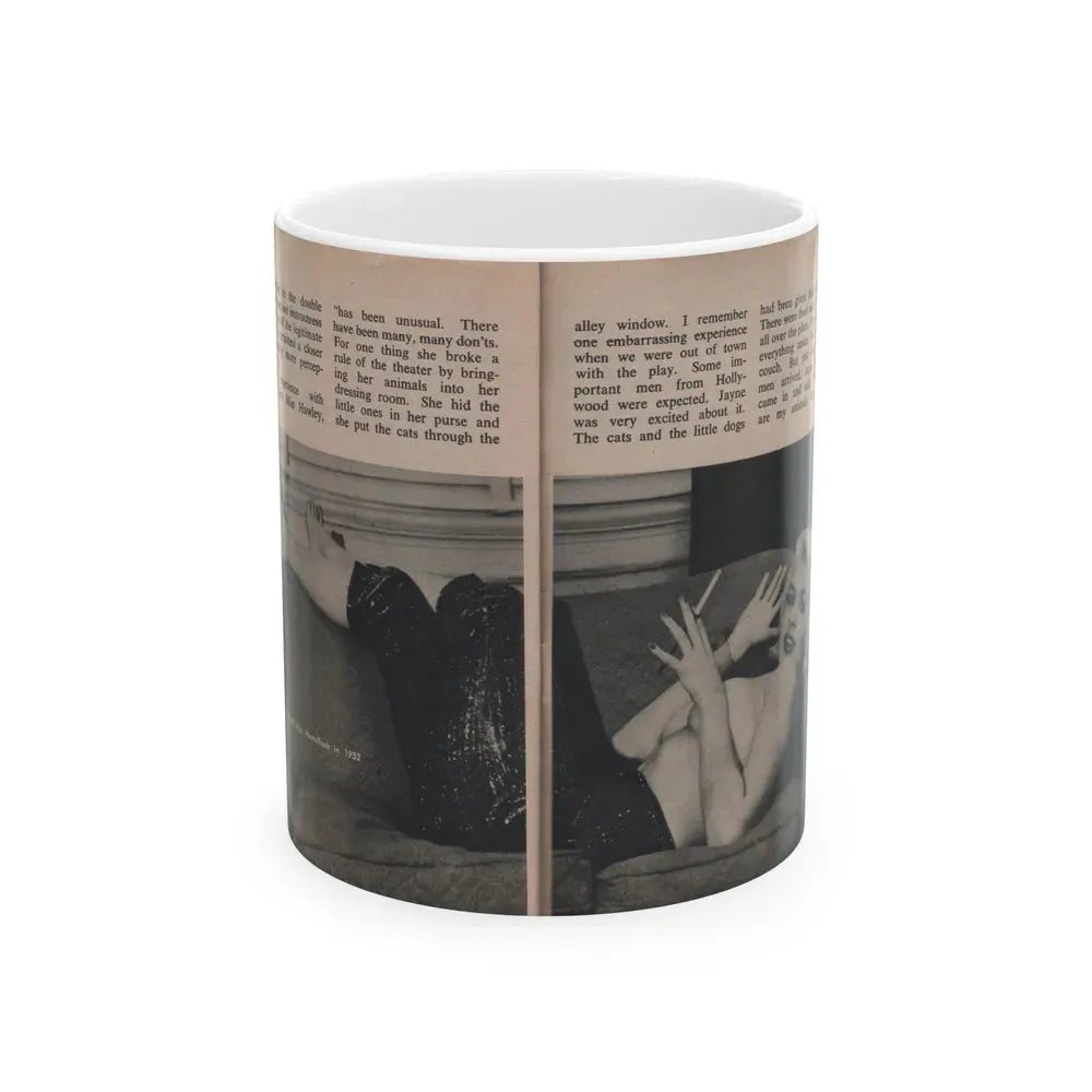 Jayne Mansfield #304 - JAYNE Pocket Magazine Pages 52 & 53 (Vintage Female Icon) White Coffee Mug 11oz - Go Mug Yourself