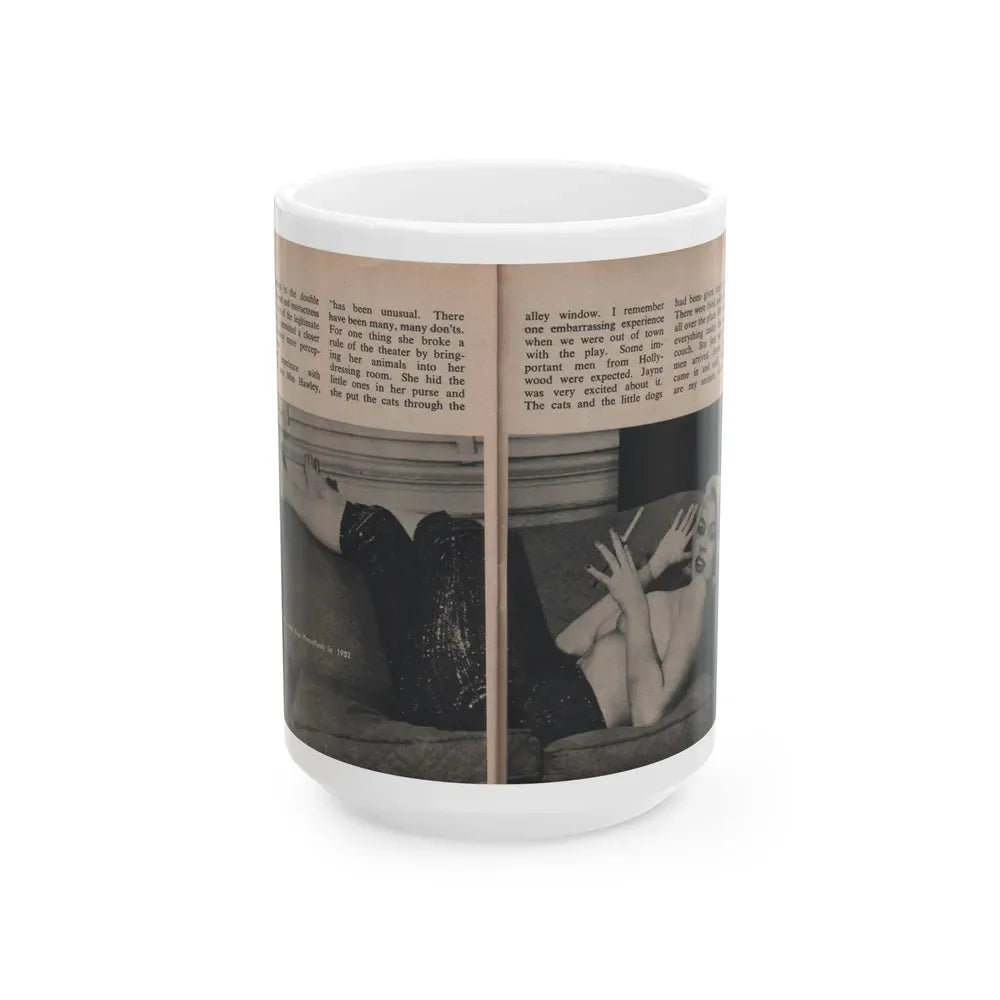 Jayne Mansfield #304 - JAYNE Pocket Magazine Pages 52 & 53 (Vintage Female Icon) White Coffee Mug 15oz - Go Mug Yourself