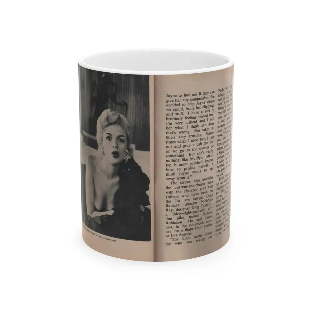 Jayne Mansfield #308 - JAYNE Pocket Magazine Pages 60 & 61 (Vintage Female Icon) White Coffee Mug 11oz - Go Mug Yourself