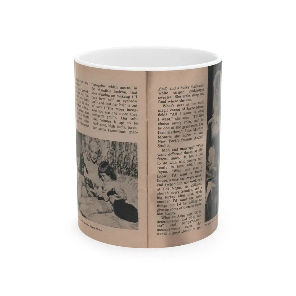 Jayne Mansfield #311 - JAYNE Pocket Magazine Pages 66 & 67 (Vintage Female Icon) White Coffee Mug 11oz - Go Mug Yourself