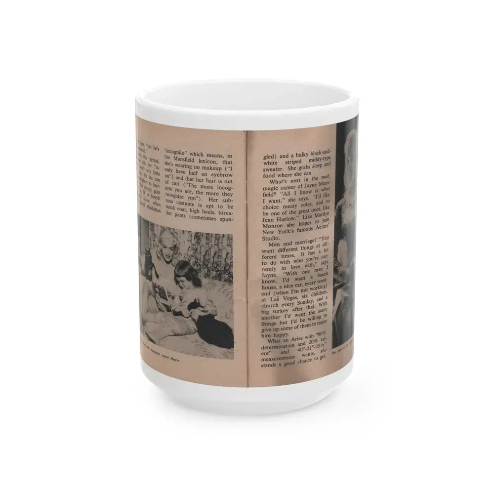 Jayne Mansfield #311 - JAYNE Pocket Magazine Pages 66 & 67 (Vintage Female Icon) White Coffee Mug 15oz - Go Mug Yourself