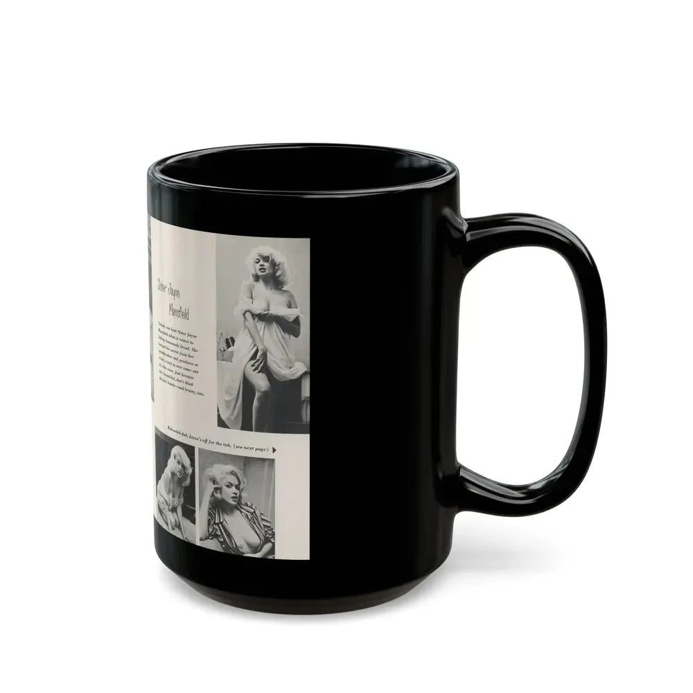 Jayne Mansfield #313 - Pages 1 & 2 of 4 with, 5 B&W Photos, Captions & Article from SCAMP Magazine May '57 (Vintage Female Icon) Black Coffee Mug - Go Mug Yourself